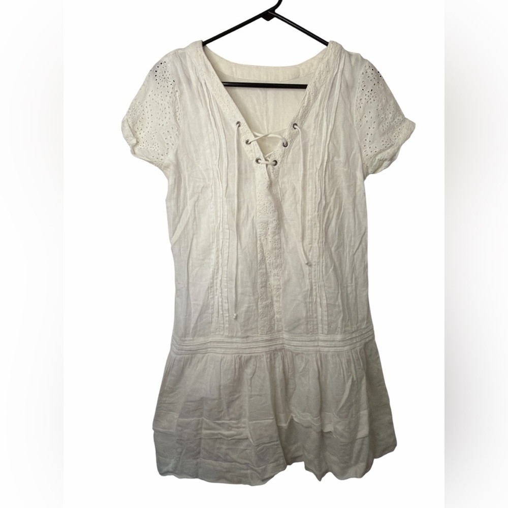 Abercrombie & Fitch White Lace V Neck Eyelet Lace Short Sleeve Dress Beach